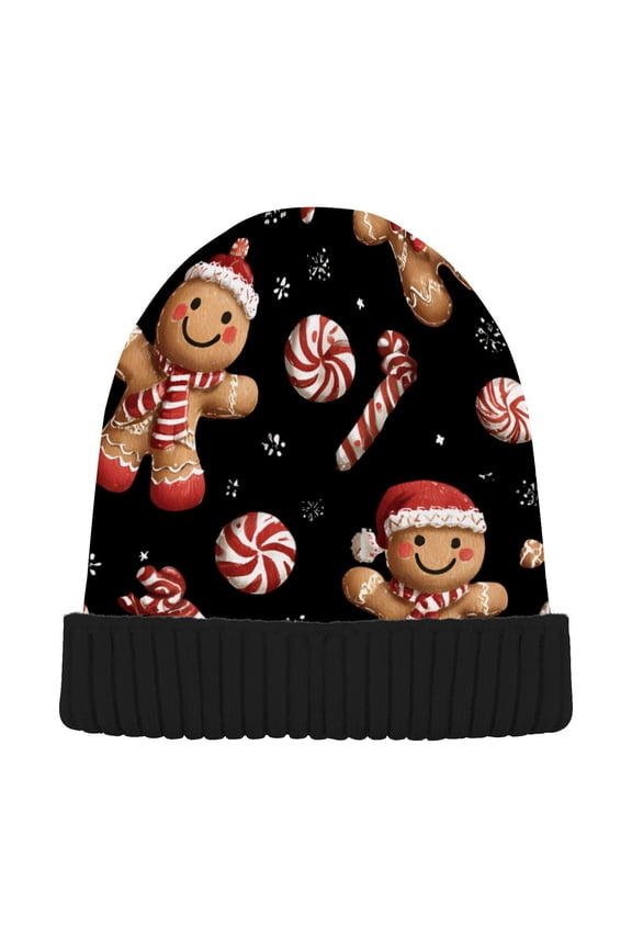 Gingerbread Man Christmas Beanie for Women Men Winter Hat Reversible Skull Knit Cap