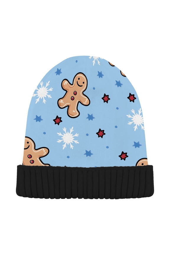 Gingerbread Man Snowflake Beanie for Women Men Winter Hat Reversible Skull Knit Cap