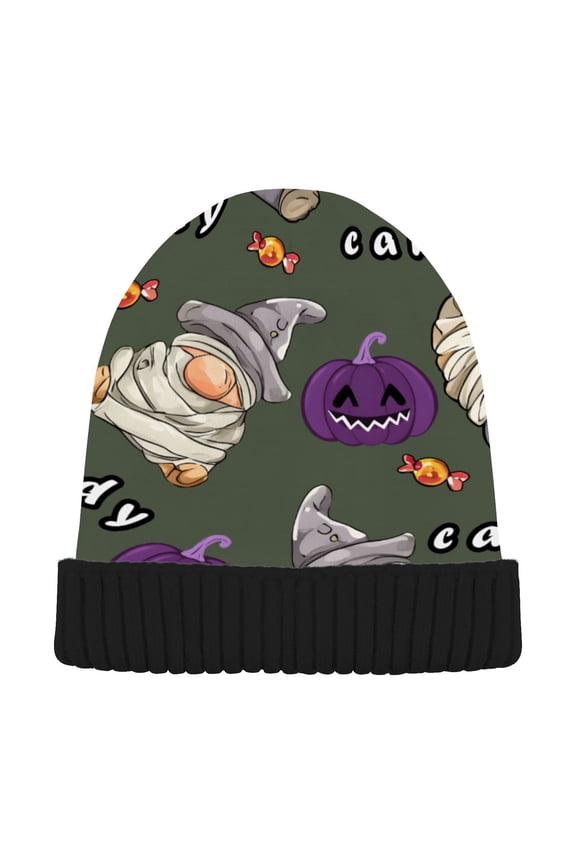 Gnome Pumpkin Halloween Beanie for Women Men Winter Hat Reversible Skull Knit Cap