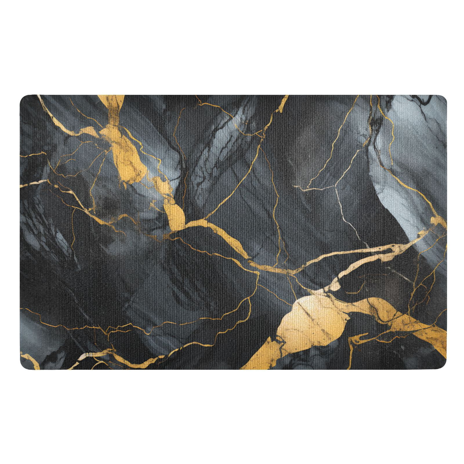 JSTEL Gold & Black Marble Front Door Mat Outside Entrance 32x20 Inch Doormat for Outdoor Indoor Washable Non Slip Floor Mats