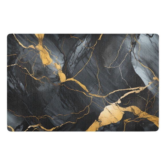 JSTEL Gold & Black Marble Front Door Mat Outside Entrance 32x20 Inch Doormat for Outdoor Indoor Washable Non Slip Floor Mats