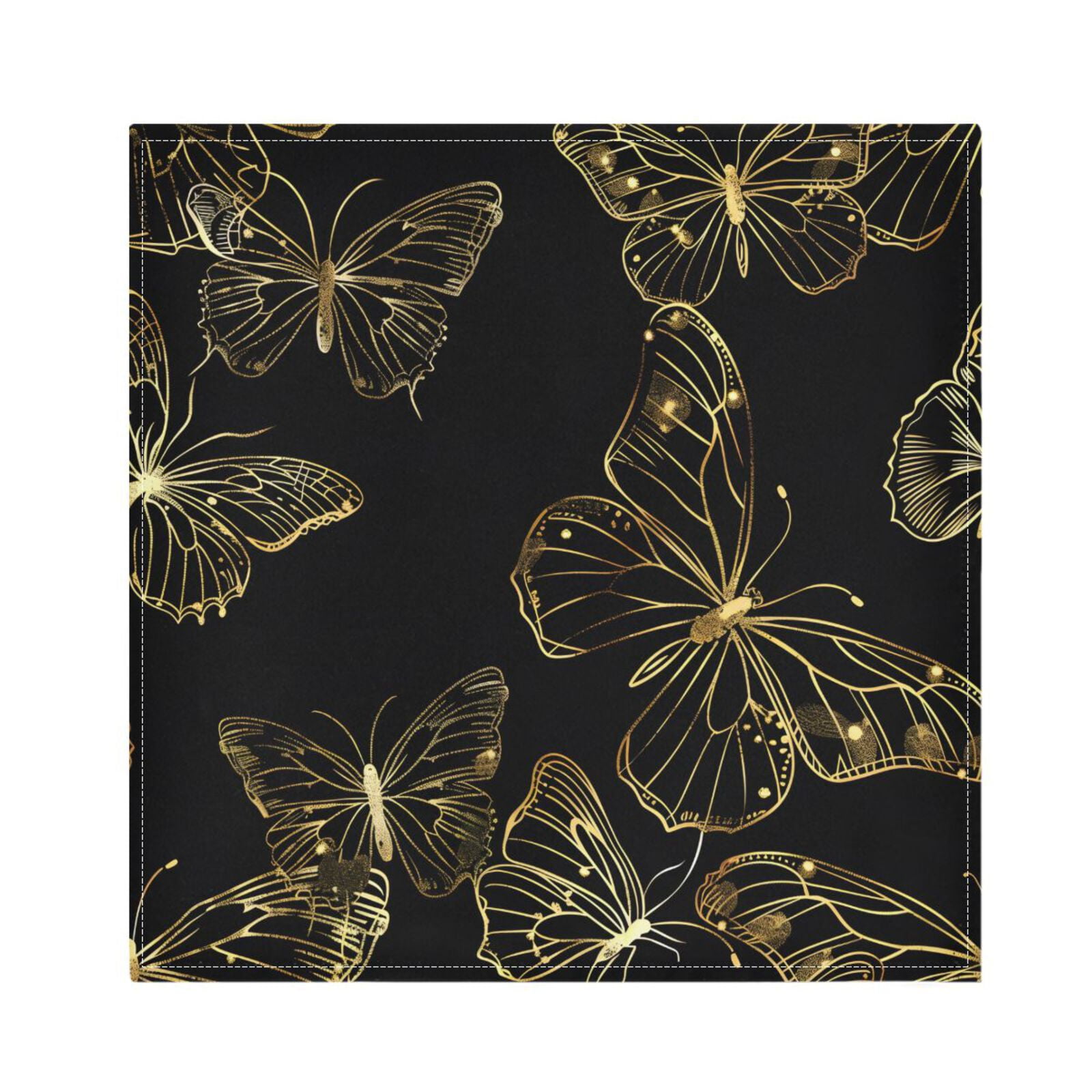 JSTEL Gold Butterfly Cloth Napkins Set of 6, 20x20 Inch Washable and Reusable Napkin for Decoupage Dinner Party Everyday Use