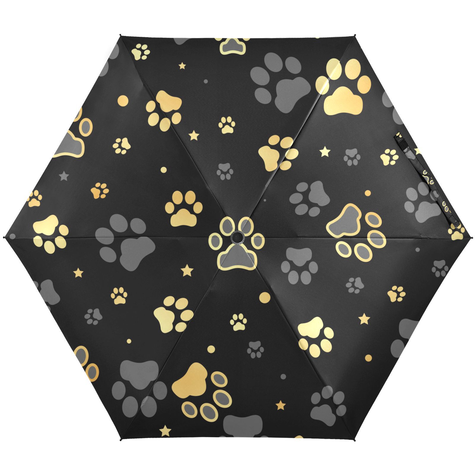 JSTEL Gold Dog Paw Print Polka Dot Folding Umbrella for Rain Sun Travel ...