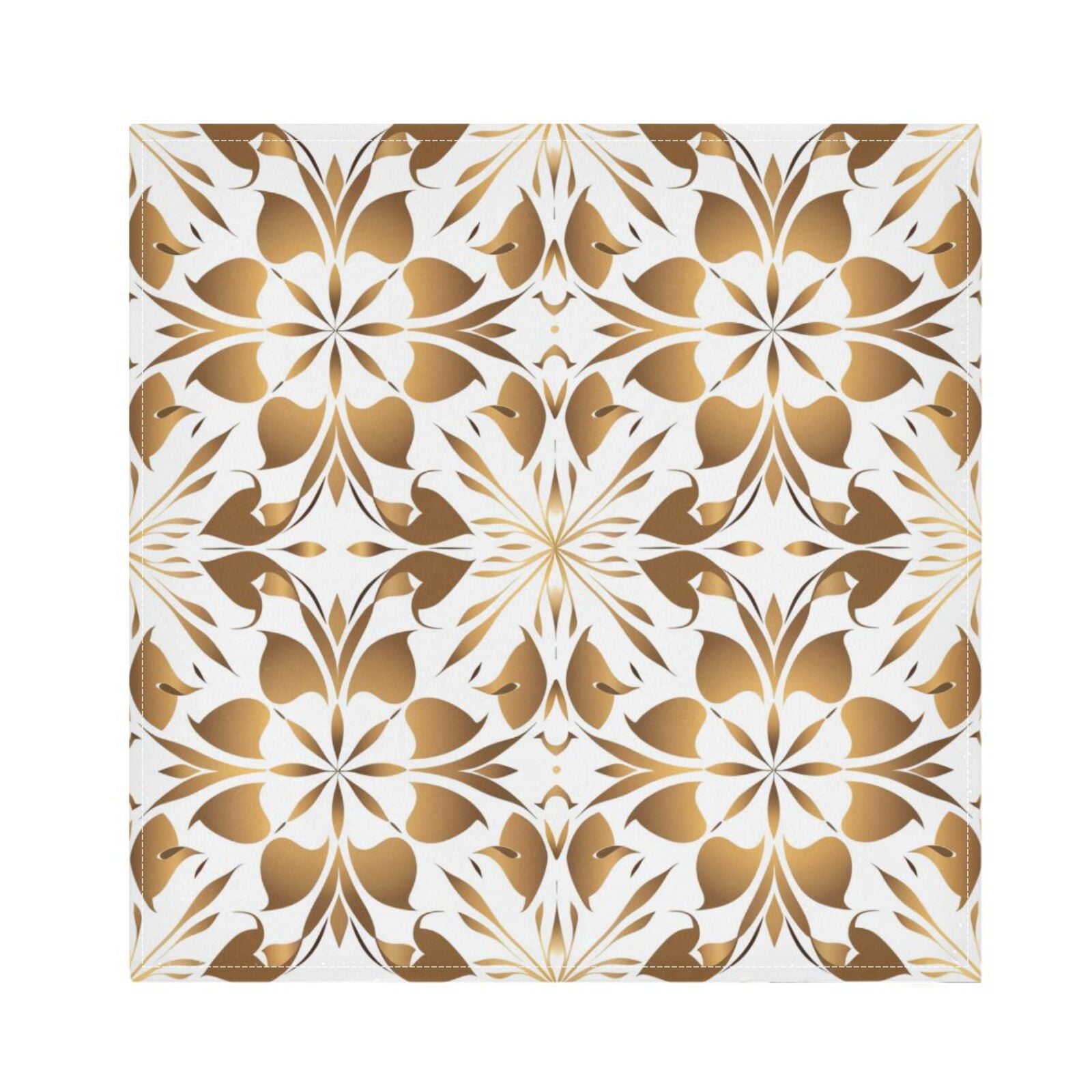 JSTEL Gold Geometric Flower Floral Cloth Napkins Set of 6, 20x20 Inch Washable and Reusable Napkin for Decoupage Dinner Party Everyday Use