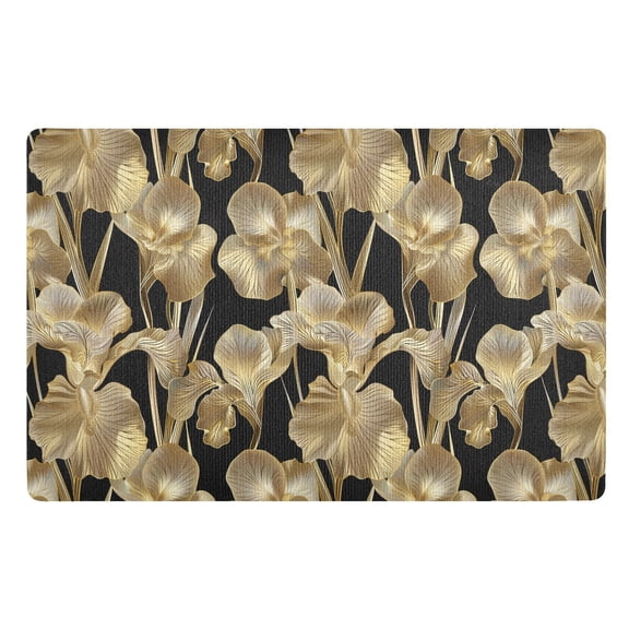 JSTEL Gold Iris Flower Floral Front Door Mat Outside Entrance 32x20 Inch Doormat for Outdoor Indoor Washable Non Slip Floor Mats