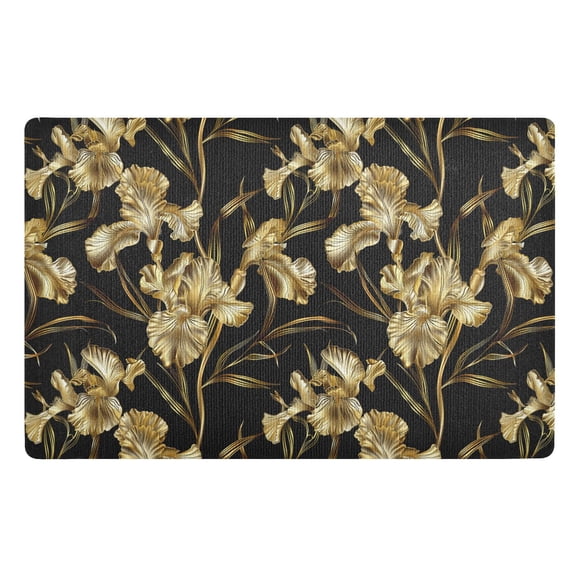 JSTEL Gold Iris Flower Front Door Mat Outside Entrance 32x20 Inch Doormat for Outdoor Indoor Washable Non Slip Floor Mats