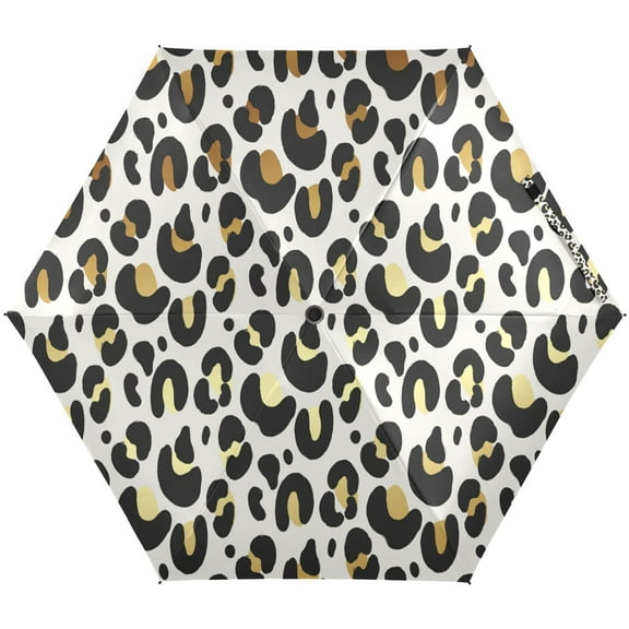 JSTEL Gold Leopard Print Cheetah Animal Folding Umbrella for Rain Sun Travel Mini Lightweight Compact Umbrellas