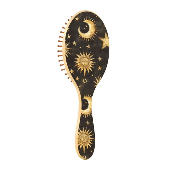 JSTEL Gold Moon Star Sun Alchemy Hair Brush for Women Men Natural Wood Detangler Brushes for All Hair Types Hairbrush for Wet & Dry