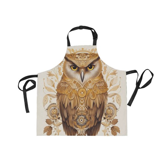 JSTEL Gold Owl Print Apron with 2 Pockets for Women Men Adjustable Garden Bib