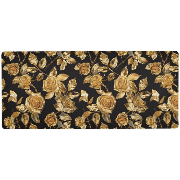 JSTEL Gold Rose Flowers Large Gaming Mouse Pad Big Mousepad Mice Keyboard Mat with Non-Slip Rubber Base for Computer Laptop Home & Office, 31.5 X 11.8 inch