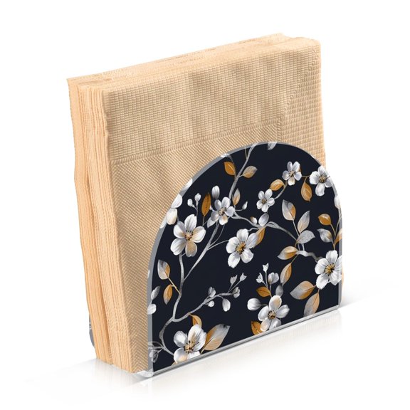 JSTEL Gold & Silver Cherry Blossom Flower Napkin Holder for Table Cocktail Farmhouse, Paper Napkins Dispenser for Home Kitchen Coffee Shop Dining Room Decor