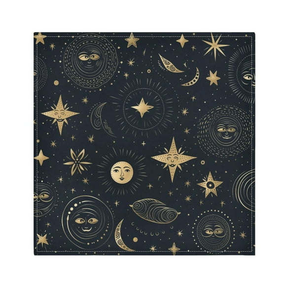 JSTEL Gold Sun Moon Stars Cloth Napkins Set of 1, 20x20 Inch Washable and Reusable Napkin for Decoupage Dinner Party Everyday Use