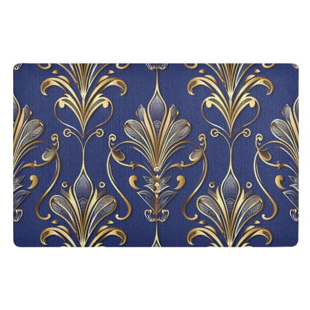 JSTEL Golden Damask Art Deco Floral Front Door Mat Outside Entrance 32x20 Inch Doormat for Outdoor Indoor Washable Non Slip Floor Mats