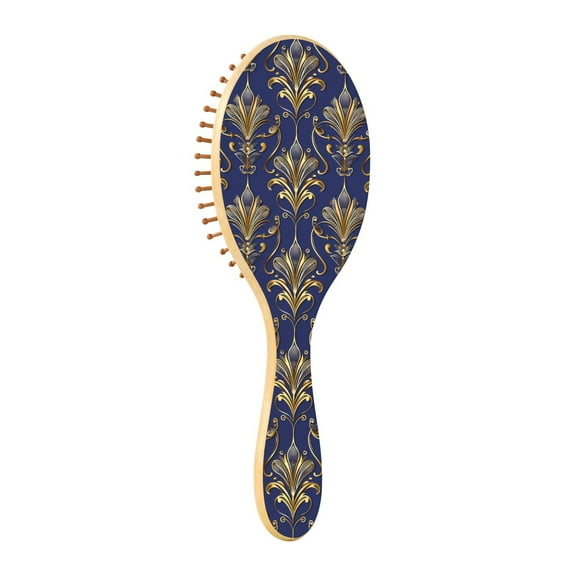JSTEL Golden Damask Art Deco Floral Hair Brush for Women Men Natural Wood Detangler Brushes for All Hair Types Hairbrush for Wet & Dry