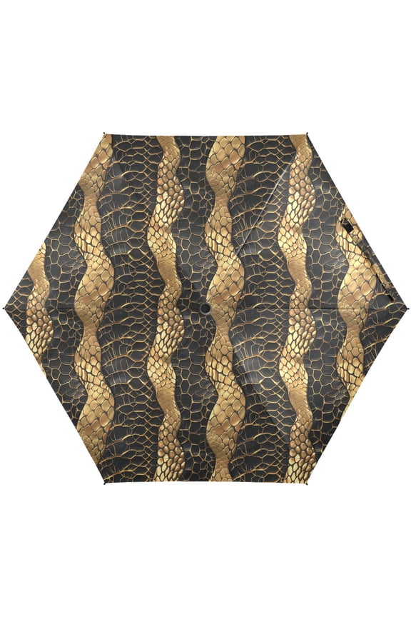 Golden Snake Skin Print Folding Umbrella for Rain Sun Travel Mini Lightweight Compact Umbrellas