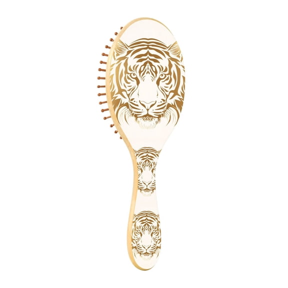 JSTEL Golden Tiger Portrait Hair Brush for Women Men Natural Wood Detangler Brushes for All Hair Types Hairbrush for Wet & Dry