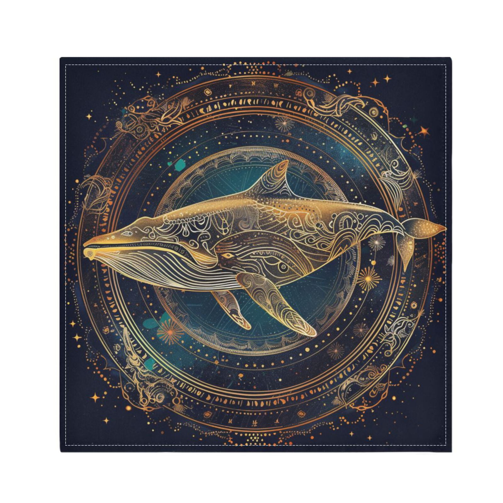 JSTEL Golden Whale Mandala Cloth Napkins Set of 6, 20x20 Inch Washable and Reusable Napkin for Decoupage Dinner Party Everyday Use