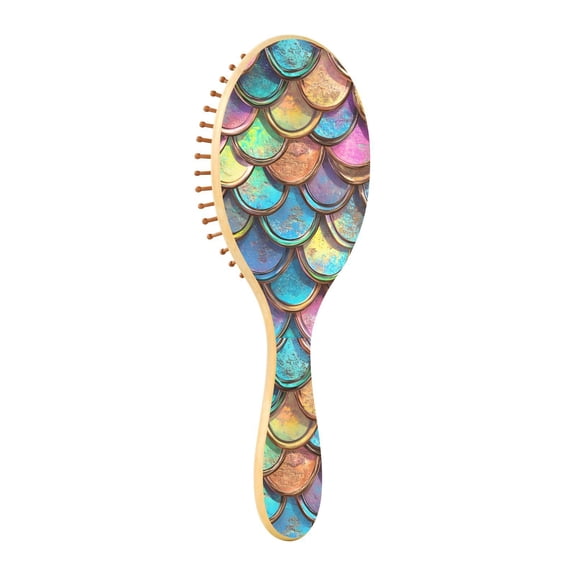JSTEL Gradient Mermaid Scales Hair Brush for Women Men Natural Wood Detangler Brushes for All Hair Types Hairbrush for Wet & Dry