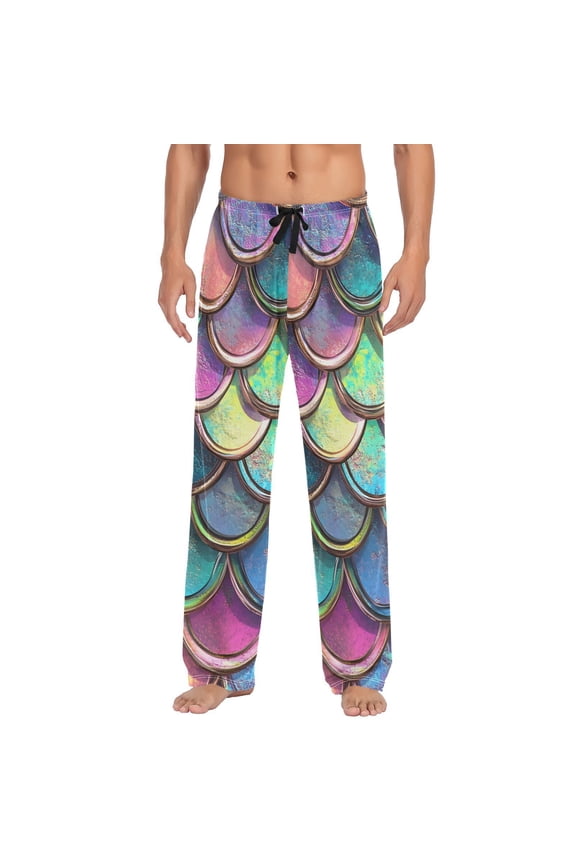 Gradient Mermaid Scales Men's Sleepwear Mens Pajama Pants Bottoms with Pockets, XL