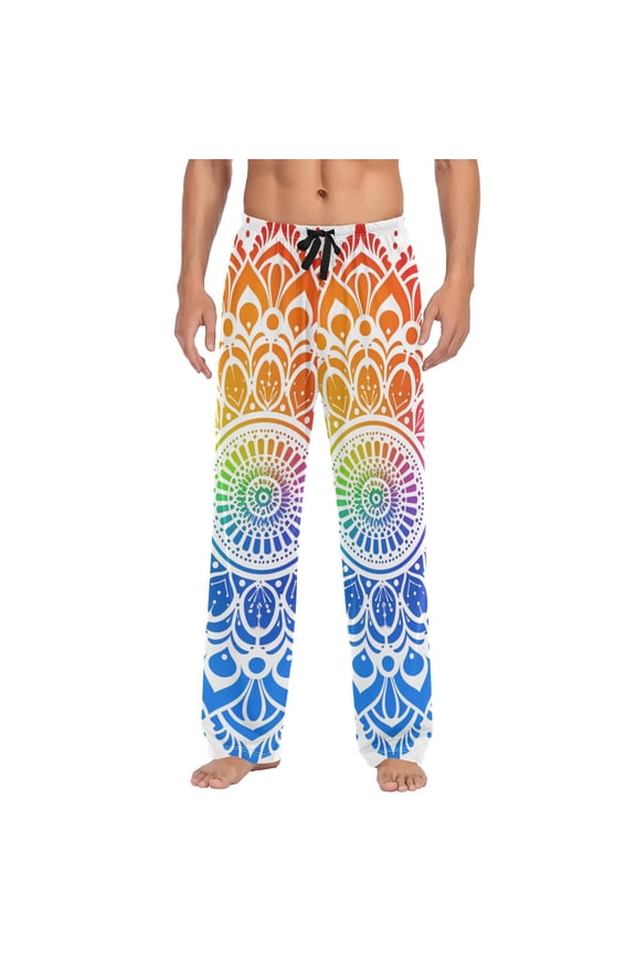 Gradient Rainbow Mandala Men's Sleepwear Mens Pajama Pants Bottoms with Pockets, M