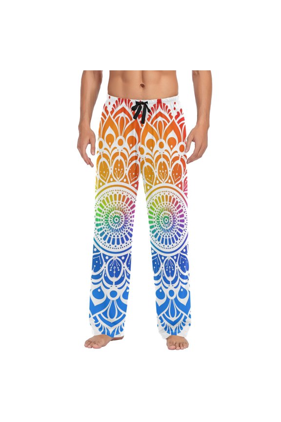 Gradient Rainbow Mandala Men's Sleepwear Mens Pajama Pants Bottoms with Pockets, S