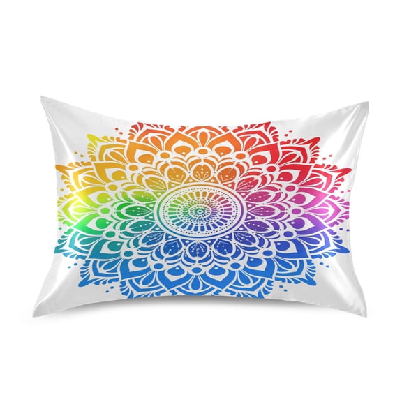 JSTEL Gradient Rainbow Mandala Satin Pillowcase Queen Size Pillow Cases Envelope Closure Bed Pillow Cover, 20 x 30 inch