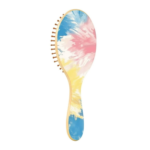JSTEL Gradient Tie Dye Rainbow Color Hair Brush for Women Men Natural Wood Detangler Brushes for All Hair Types Hairbrush for Wet & Dry