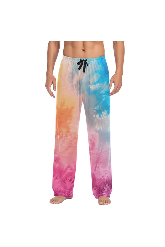 Gradient Tie Dye Rainbow Men's Sleepwear Mens Pajama Pants Bottoms with Pockets, XXL