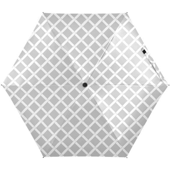 JSTEL Gray & White Grid Folding Umbrella for Rain Sun Travel Mini Lightweight Compact Umbrellas