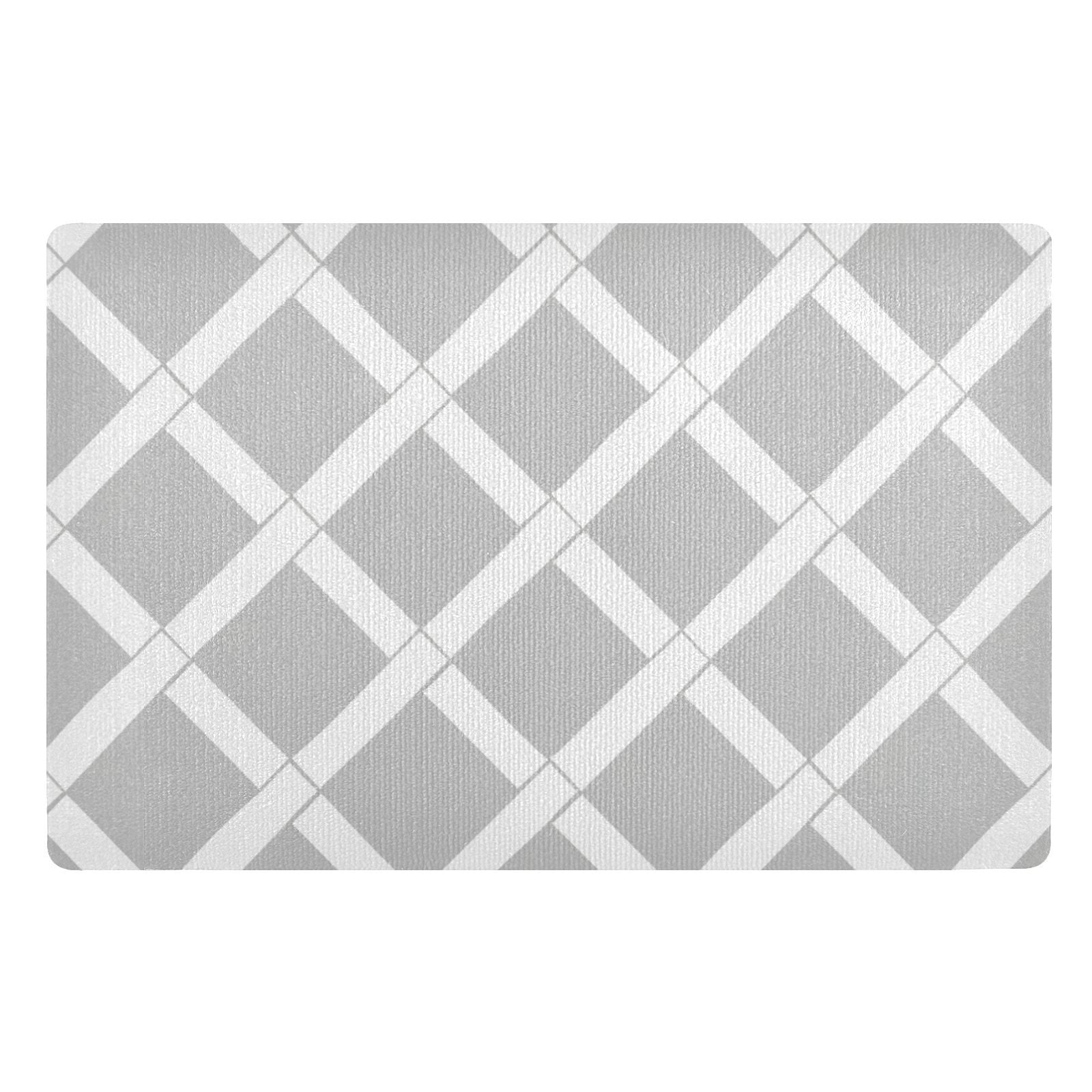 JSTEL Gray & White Grid Front Door Mat Outside Entrance 32x20 Inch Doormat for Outdoor Indoor Washable Non Slip Floor Mats