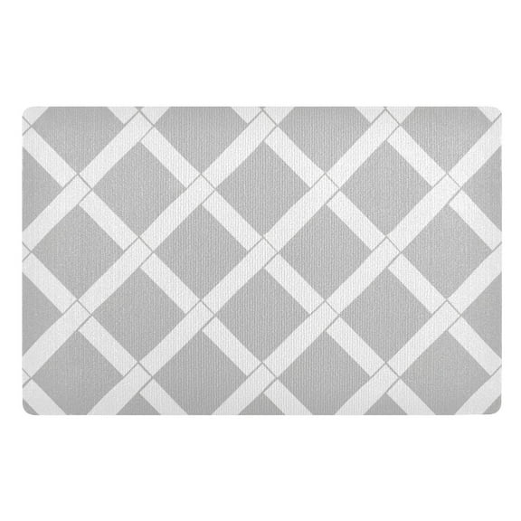 JSTEL Gray & White Grid Front Door Mat Outside Entrance 32x20 Inch Doormat for Outdoor Indoor Washable Non Slip Floor Mats