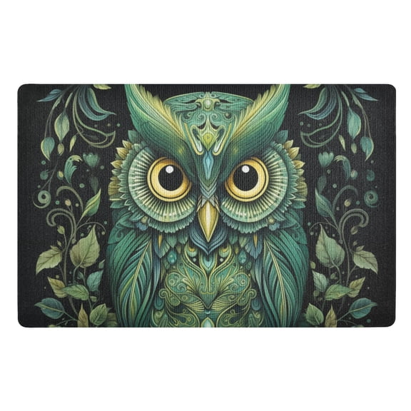 JSTEL Green Owl Print Boho Front Door Mat Outside Entrance 32x20 Inch Doormat for Outdoor Indoor Washable Non Slip Floor Mats