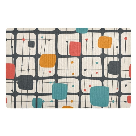 JSTEL Grid Colorful Blocks Front Door Mat Outside Entrance 32x20 Inch Doormat for Outdoor Indoor Washable Non Slip Floor Mats