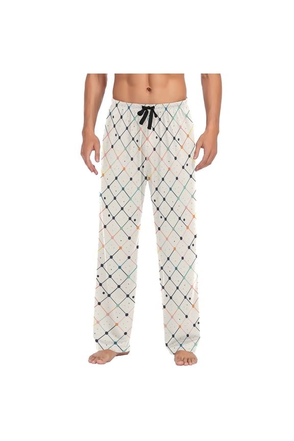 Grid Colorful Polka Dots Men's Sleepwear Mens Pajama Pants Bottoms with Pockets, M