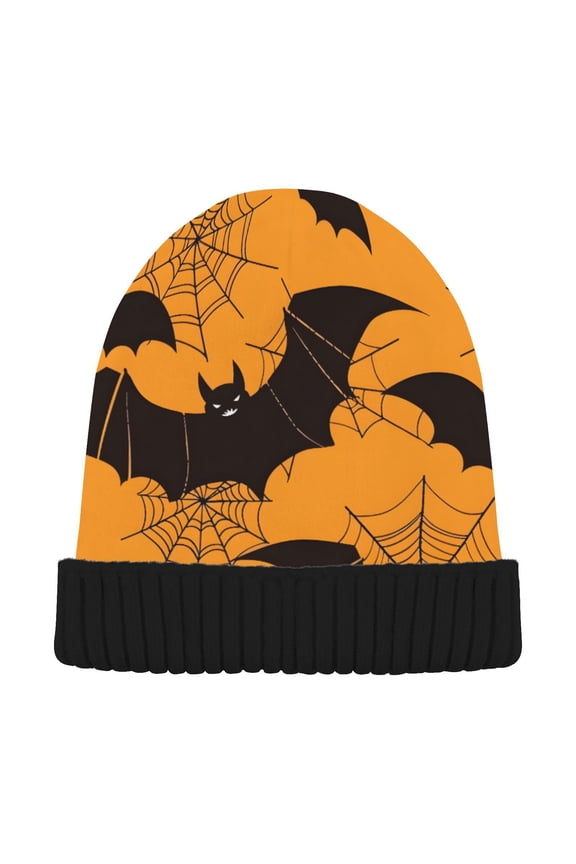 Halloween Bats Spiders Web Beanie for Women Men Winter Hat Reversible Skull Knit Cap
