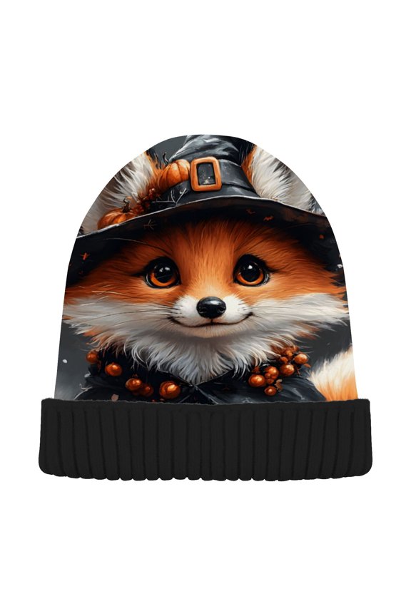 Halloween Cute Fox Beanie for Women Men Winter Hat Reversible Skull Knit Cap