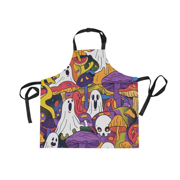 JSTEL Halloween Ghosts Mushroom Apron with 2 Pockets for Women Men Adjustable Garden Bib