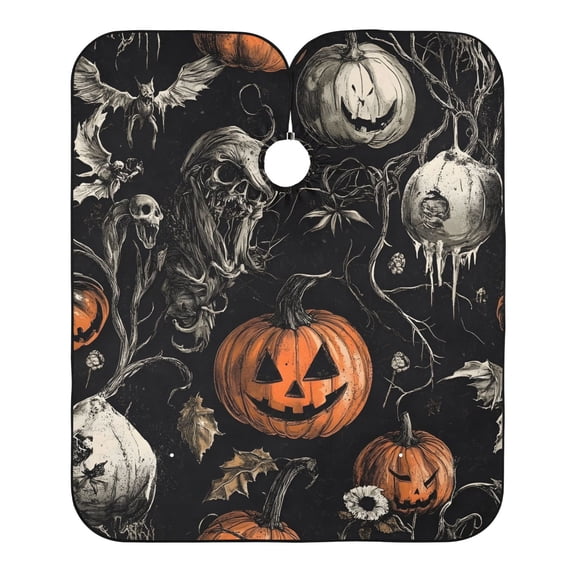 JSTEL Halloween Pumpkin Skull Scary Waterproof Barber Cape for Men Women Beard Shaving Bib Apron Professional Hair Cutting Cloth, 65 x 55 inch