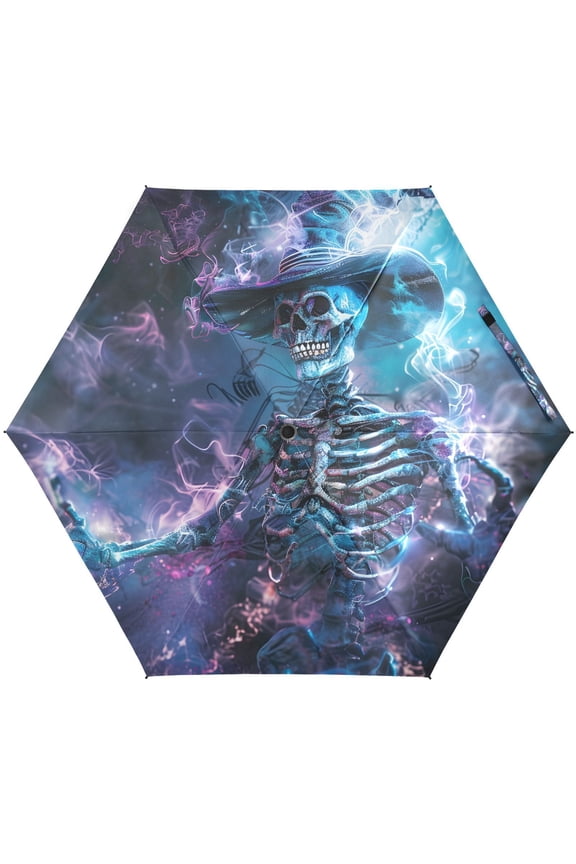 Halloween Skull Magic Folding Umbrella for Rain Sun Travel Mini Lightweight Compact Umbrellas