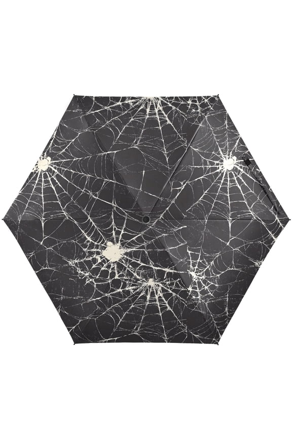 Halloween Spider Web Folding Umbrella for Rain Sun Travel Mini Lightweight Compact Umbrellas
