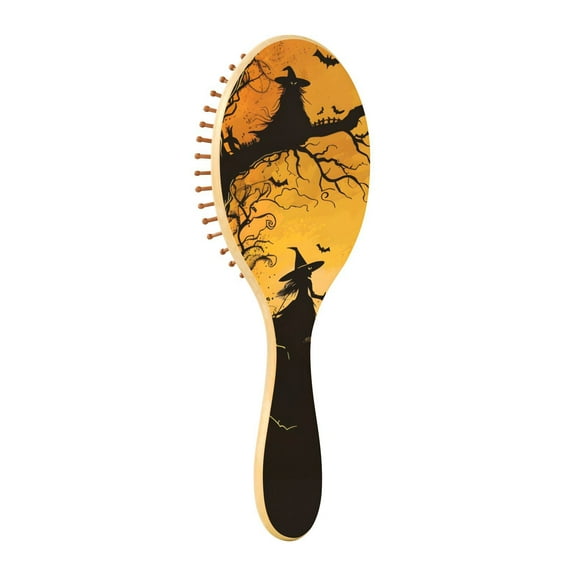 JSTEL Halloween Witch Hair Brush for Women Men Natural Wood Detangler Brushes for All Hair Types Hairbrush for Wet & Dry