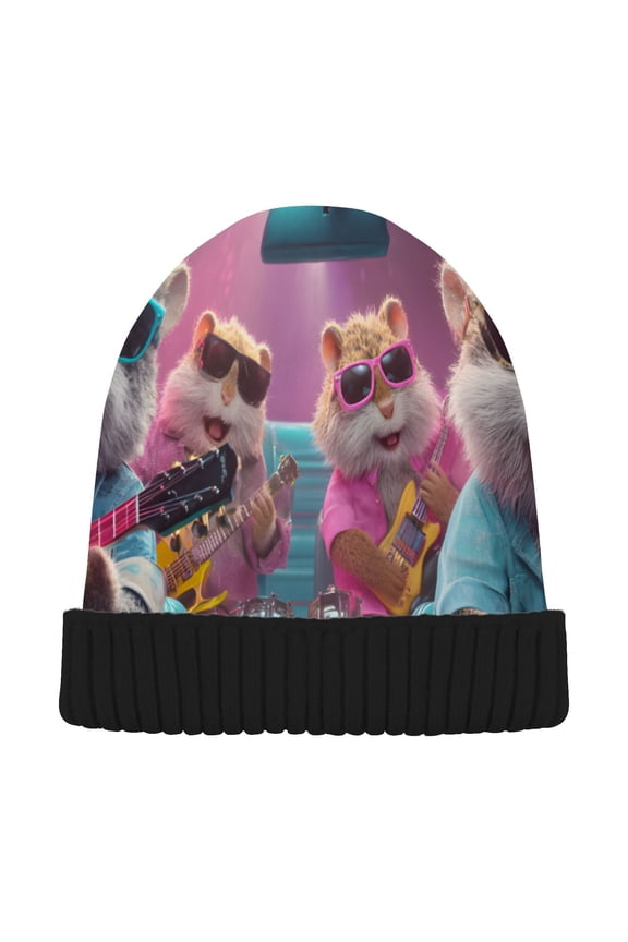 Hamster Driving Funny Animals Beanie for Women Men Winter Hat Reversible Skull Knit Cap