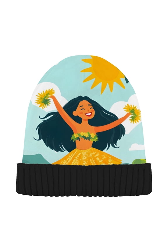 Hawaii Hula Dancing Palm Leaves Beanie for Women Men Winter Hat Reversible Skull Knit Cap