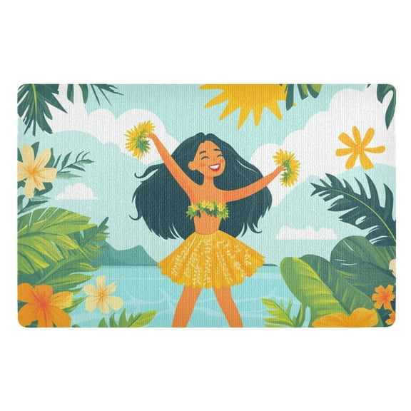 JSTEL Hawaii Hula Dancing Palm Leaves Front Door Mat Outside Entrance 32x20 Inch Doormat for Outdoor Indoor Washable Non Slip Floor Mats