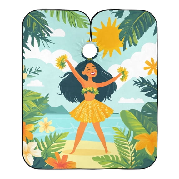 JSTEL Hawaii Hula Dancing Palm Leaves Waterproof Barber Cape for Men Women Beard Shaving Bib Apron Professional Hair Cutting Cloth, 65 x 55 inch