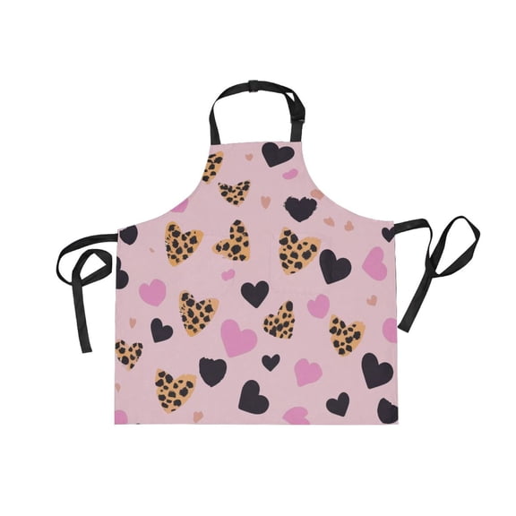 JSTEL Heart Cheetah Leopard Print Apron with 2 Pockets for Women Men Adjustable Garden Bib