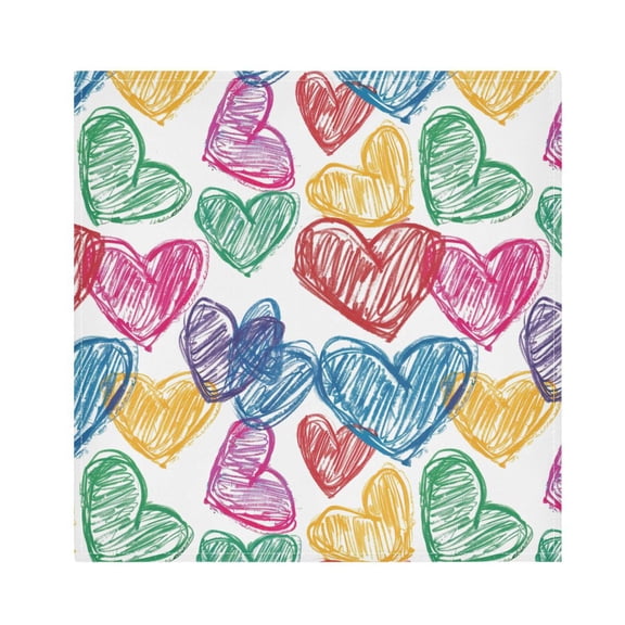 JSTEL Heart Crayon Drawing Cloth Napkins Set of 6, 20x20 Inch Washable and Reusable Napkin for Decoupage Dinner Party Everyday Use