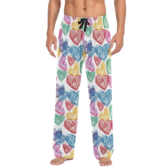 JSTEL Heart Crayon Drawing Men's Sleepwear Mens Pajama Pants Bottoms with Pockets, L