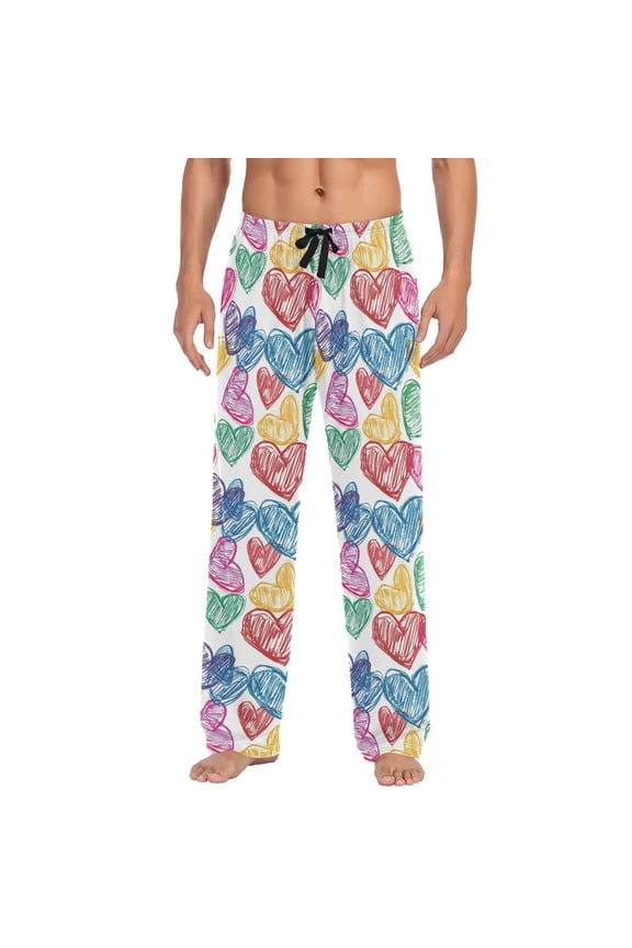 Heart Crayon Drawing Men's Sleepwear Mens Pajama Pants Bottoms with Pockets, L