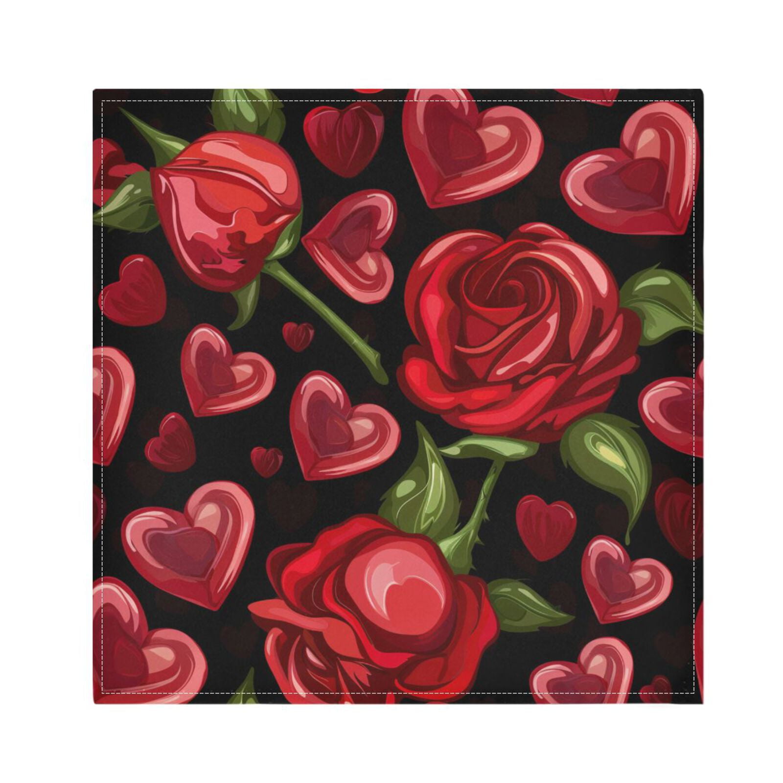JSTEL Heart Red Rose Flower Cloth Napkins Set of 6, 20x20 Inch Washable and Reusable Napkin for Decoupage Dinner Party Everyday Use